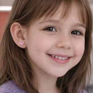 Boucles d’oreilles Papillon rose Enfant Argent portées