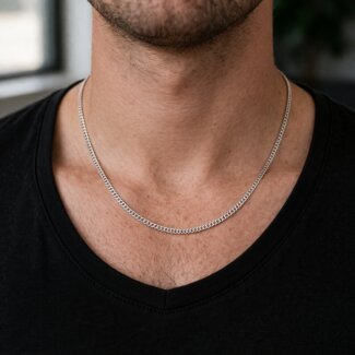 Chaîne Homme maille gourmette Argent 3.20 mm portée