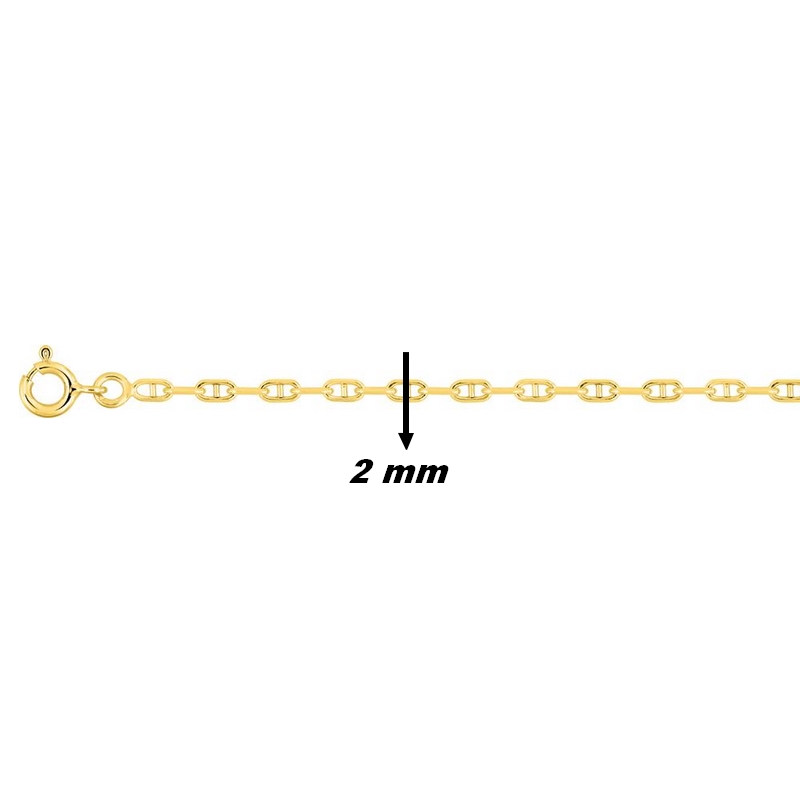 Chaîne maille forçat batée Or 2 mm, largeur