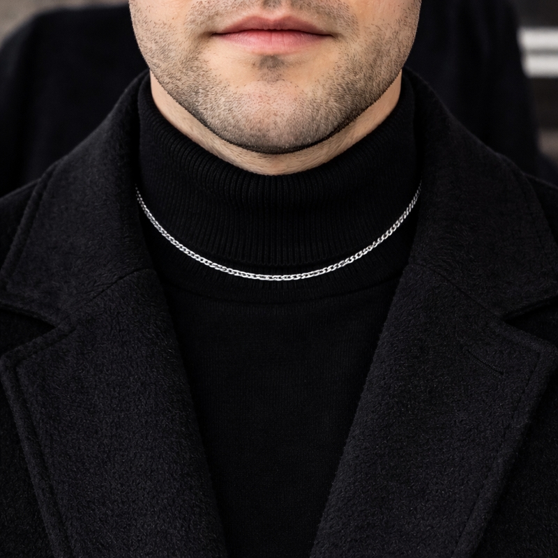 Chaîne Homme maille gourmette Argent 2.4 mm portée