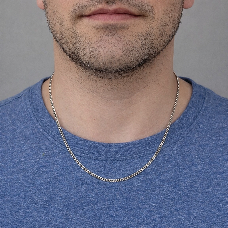 Chaîne Homme maille gourmette Argent 2.75 mm portée