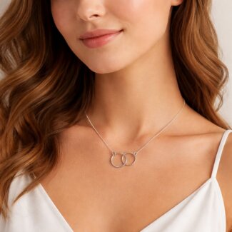 Collier Femme double cercle Argent porté