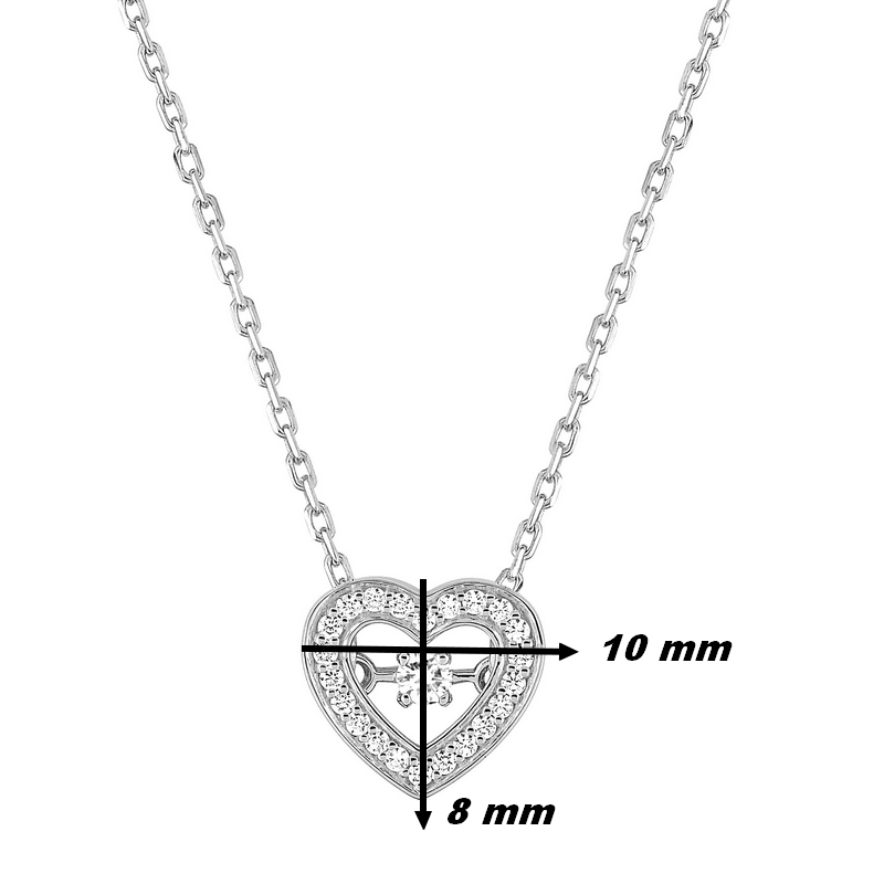 Collier Femme Cœur Argent et Oxydes romantique, dimensions