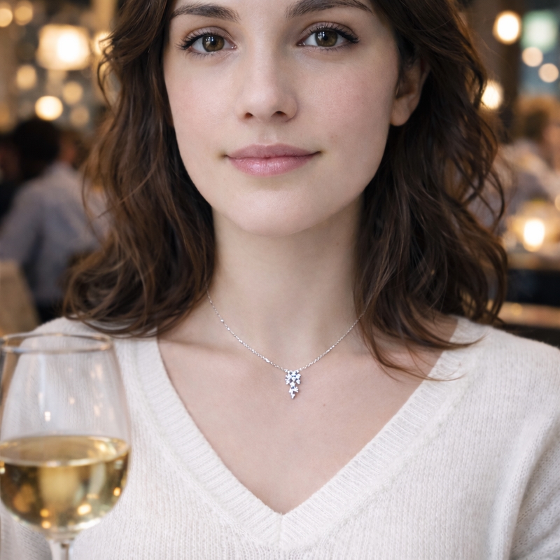 Un collier Femme Argent rhodié et Oxydes délicat et lumineux porté