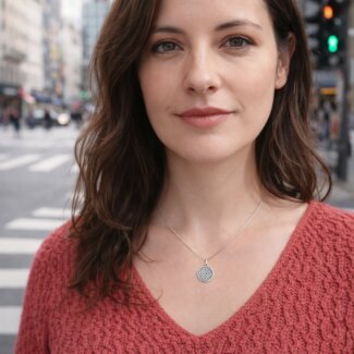 Un collier Femme Argent rhodié motif géométrique moderne et élégant porté