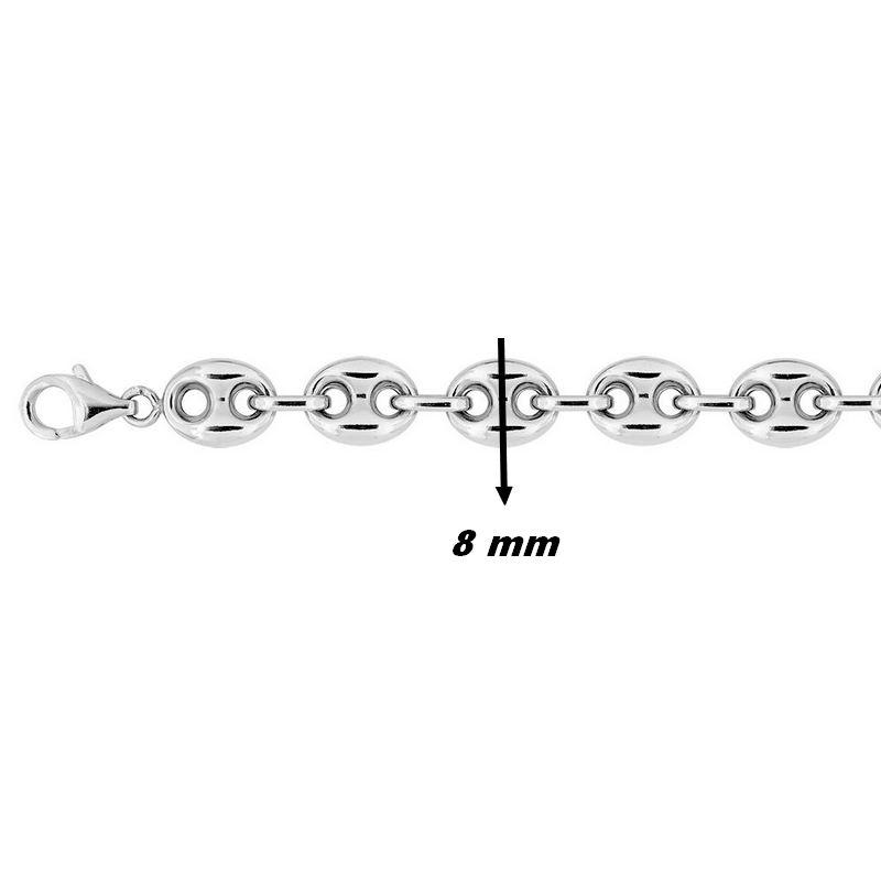 Chaine grain de café Argent creux, largeur