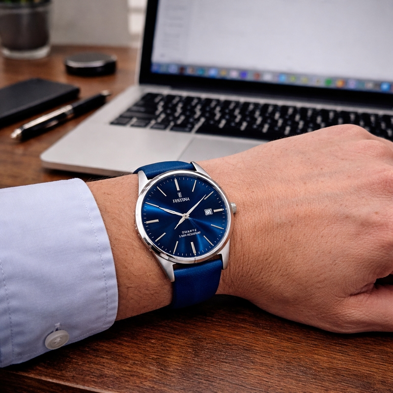 Montre Homme FESTINA F20512/3 cuir bleu portée