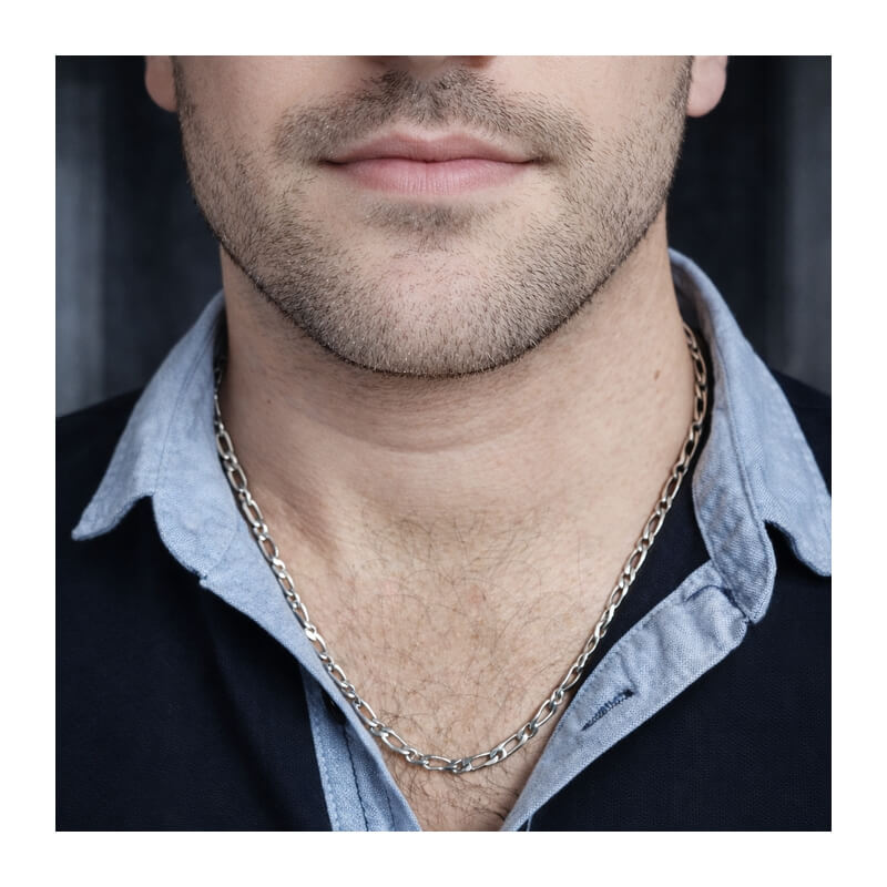 Chaîne Homme Alternée 1+1 Argent 3 mm – Style Moderne et Masculin, portée
