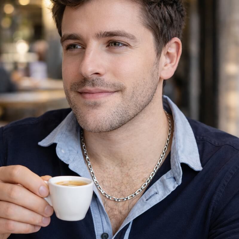 Chaîne Homme Alternée 1+1 Argent 4 mm 55 cm – Style Moderne et Masculin portée