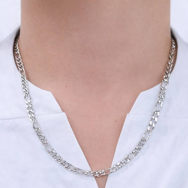 Chaîne Argent homme 1+3 alternée 5 mm portée