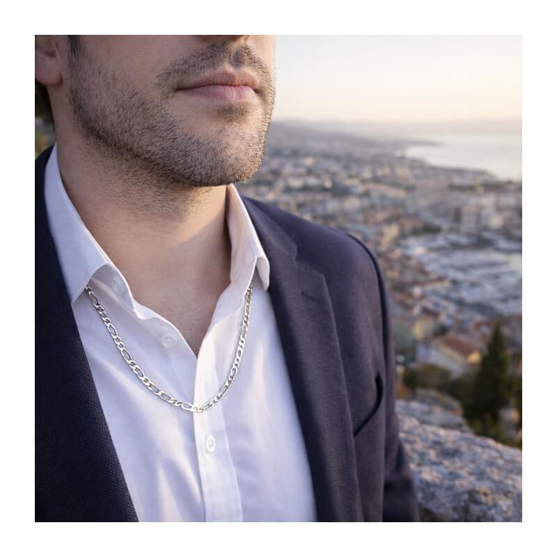 Chaîne Homme alternée 1+2 Argent 4 mm, portée