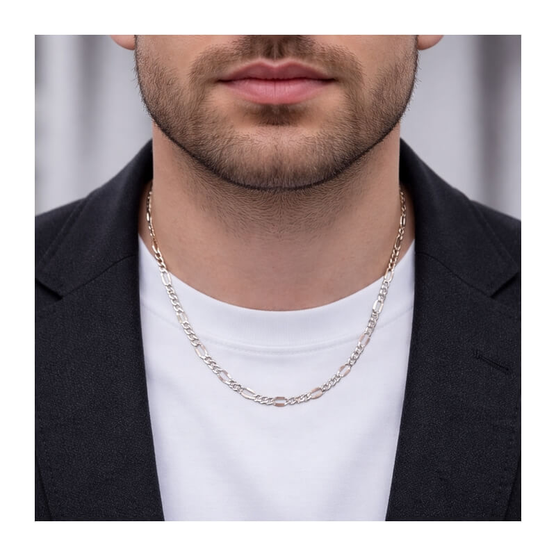 Chaîne Homme alternée Argent 4.5 mm – Style Moderne et Élégance Masculine portée