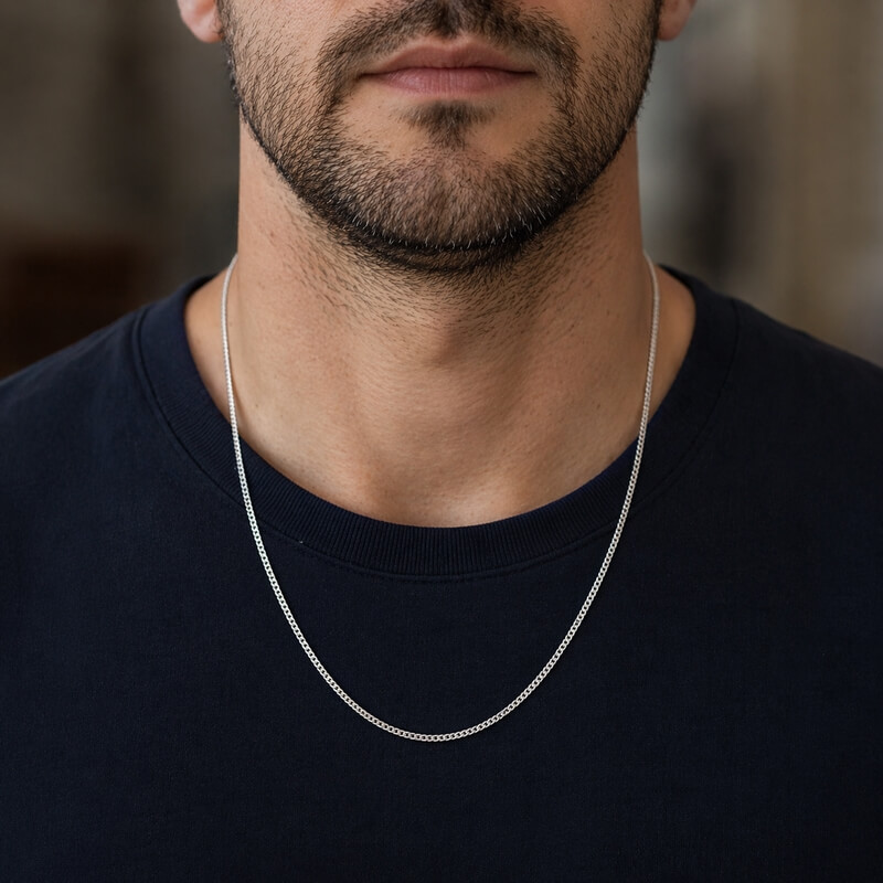 Chaîne maille gourmette mixte Argent 2.10 mm moderne, portée Homme
