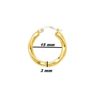 Boucles d'oreilles créoles torsadées Femme Or jaune 750/1000, dimensions