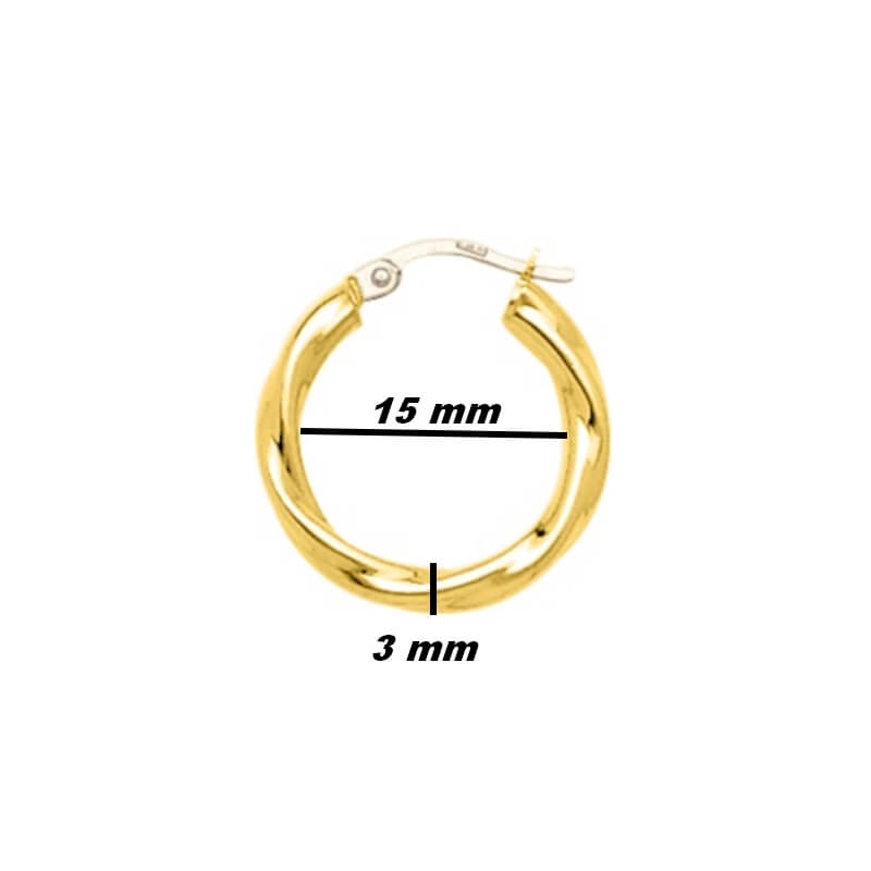 Boucles d'oreilles créoles torsadées Femme Or jaune 750/1000, dimensions