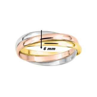 Alliance demi-jonc 3 Ors ROBBEZ MASSON (blanc, rose et jaune ), largeur