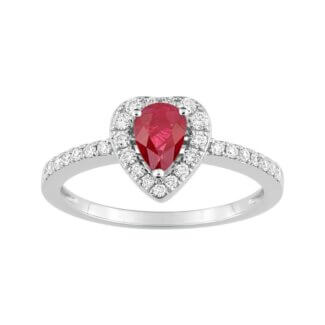 Bague Cœur Or blanc, Diamants et Rubis CHRISTIAN BERNARD