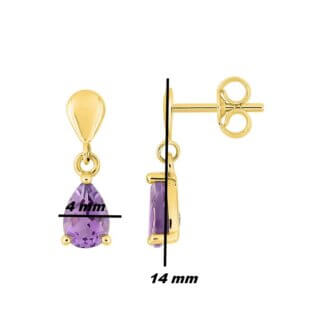 Boucles d'oreilles pendantes Or jaune et Améthystes ,dimensions