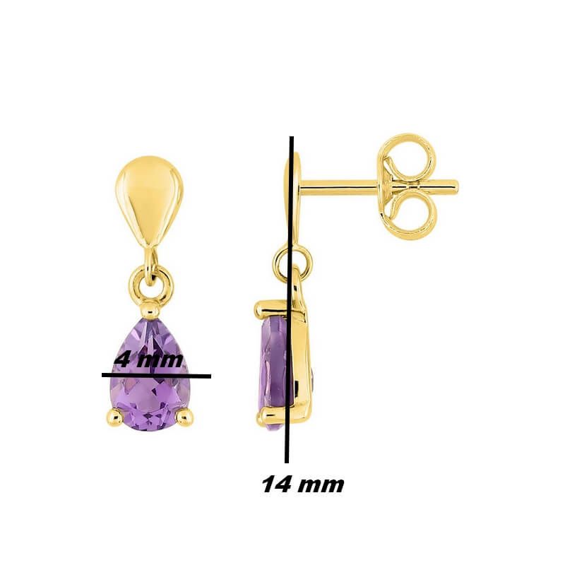 Boucles d'oreilles pendantes Or jaune et Améthystes ,dimensions