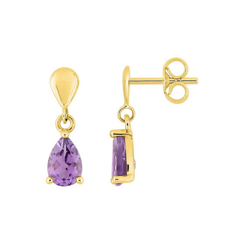 Boucles d'oreilles pendantes Or jaune et Améthyste