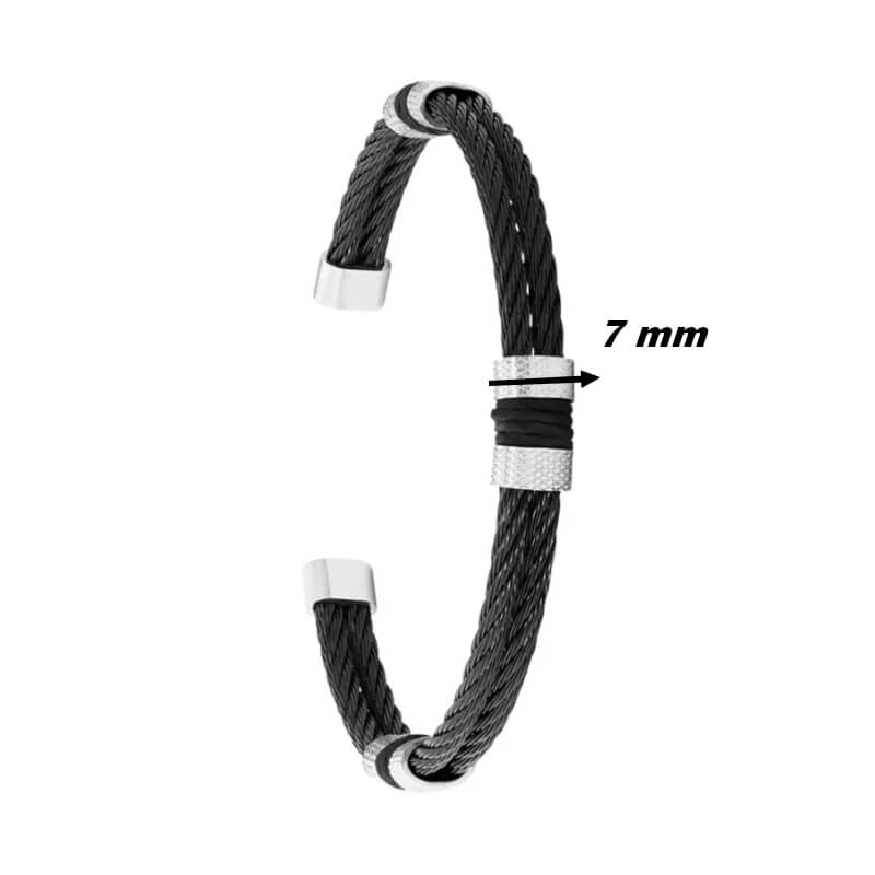 Bracelet câble noir Acier inoxydable Homme ROCHET, largeur