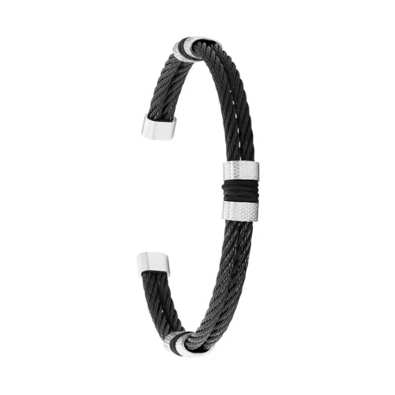 Bracelet câble noir Acier inoxydable Homme ROCHET