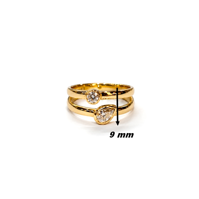 Bague Or jaune et 2 Diamants HAMPTONS by Thomas JAVON, largeur.