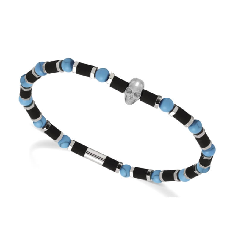 bracelet-elastique-tete-de-mort-acier-inoxydable-turquoise-HB55433-des-idees-bijoux-thomas-javon Bracelet tête de mort Acier inoxydable Homme élastique ROCHET