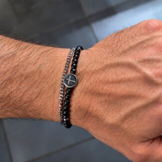 Bracelet Croix Homme Acier inoxydable ROCHET, porté