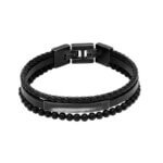 Bracelet Homme Acier inoxydable et cuir noir ROCHET
