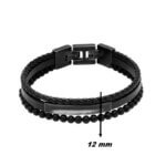 Bracelet Homme Acier inoxydable et cuir noir ROCHET, largeur.
