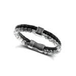 Bracelet cuir noir et Jaspe grise Homme ROCHET