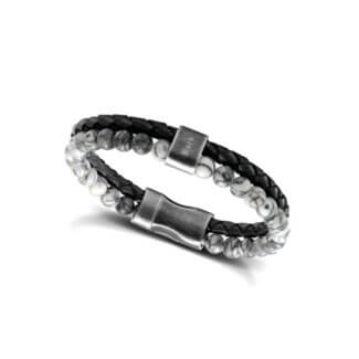 Bracelet cuir noir et Jaspe grise Homme ROCHET