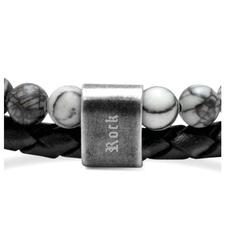 Bracelet cuir noir et Jaspe grise Homme ROCHET, autre vue