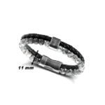 Bracelet cuir noir et Jaspe grise Homme ROCHET, largeur