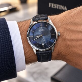 Montre Homme FESTINA cuir bleu F20426/2, portée