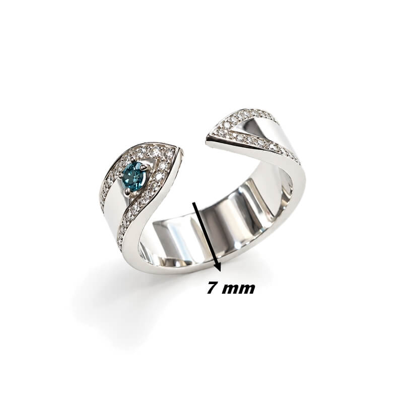Bague Or blanc Diamants et 1 Diamant bleu THOMAS JAVON, largeur.
