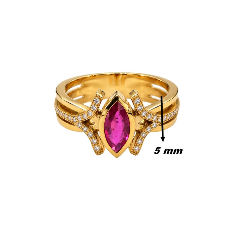 Bague Or jaune Diamants et Rubis THOMAS JAVON, largeur.