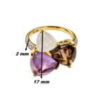 Bague Or jaune Diamants Améthyste Quartz fumé et Pierre de lune, largeur.