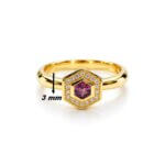 Bague Or jaune Diamants et Rhodolite THOMAS JAVON, largeur.