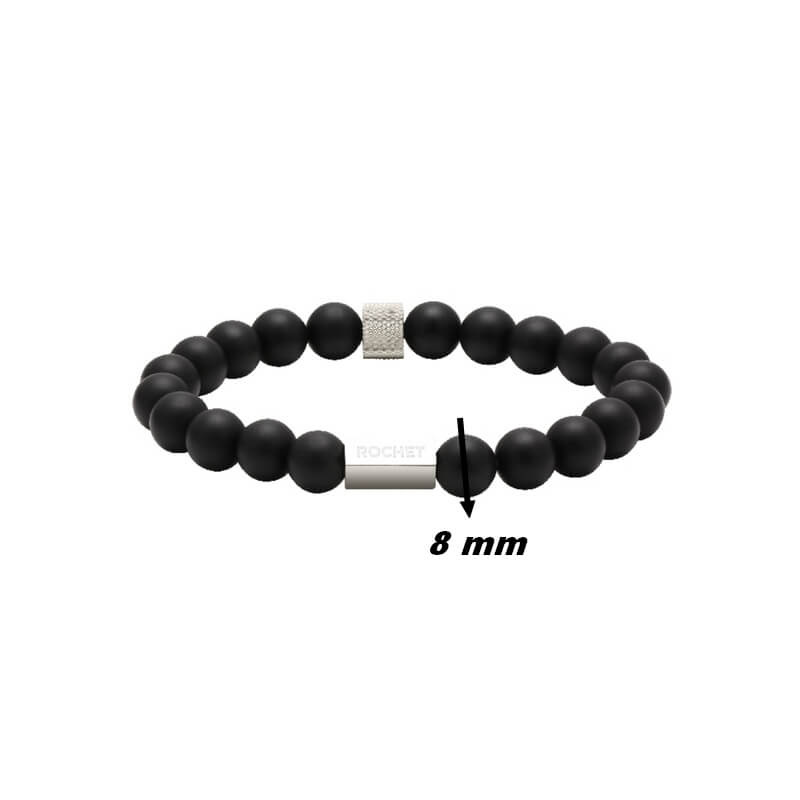 Bracelet Homme Acier inoxydable et Agate noire ROCHET, diamètre.