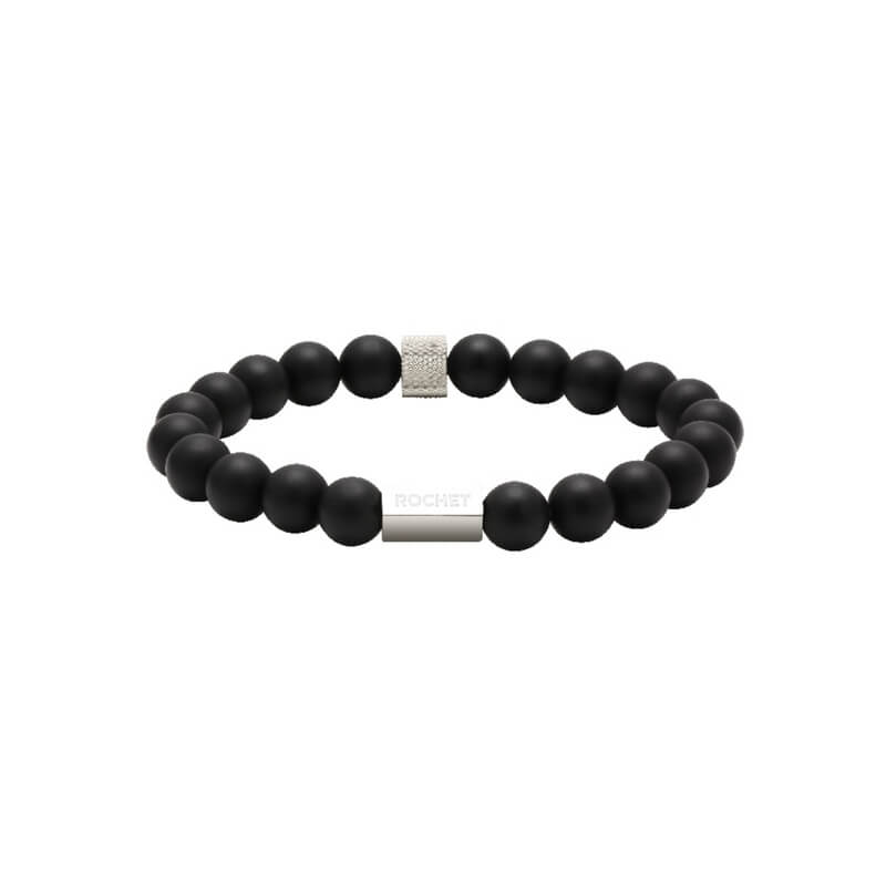 Bracelet Homme Acier inoxydable et Agate noire ROCHET