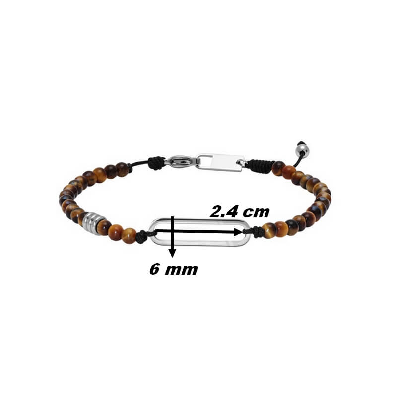 Bracelet Homme Acier inoxydable et Œil de tigre, dimensions.