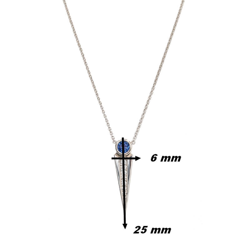 Collier Or blanc Saphir et Diamants Thomas JAVON, dimensions.